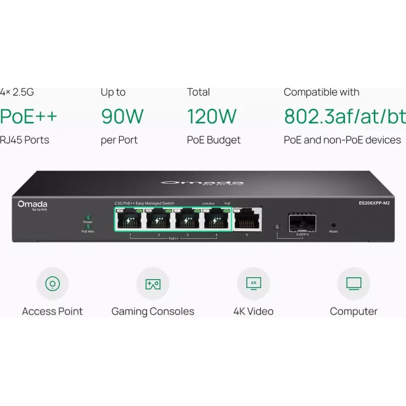 TP-Link Omada Easy Managed 5-Port 2.5G PoE++ Switch με 10G SFP+ Uplink (ES206XPP-M2)