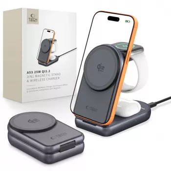 TECH-PROTECT A53 3-in-1 Μαγνητικός φορτιστής MagSafe 25W Qi2.2 Σκούρο Γκρι