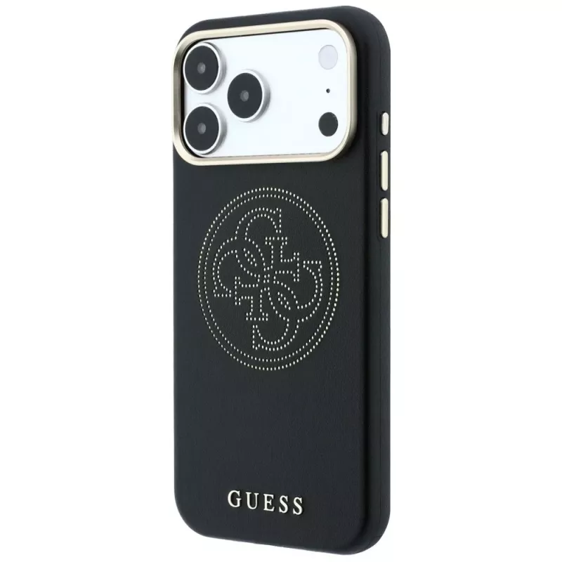 Guess Perforated 4G Gold Logo MagSafe θήκη για iPhone 18 Pro / 17 Pro, μαύρο
