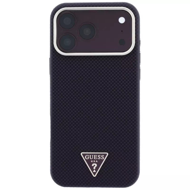 Guess Kevlar Triangle Logo MagSafe θήκη για iPhone 17 Pro / 18 Pro - βυσσινί