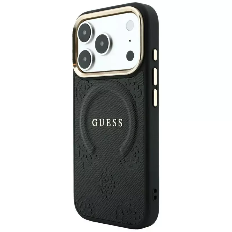 GUESS Saffiano Peony & Ring MagSafe θήκη για iPhone 18 Pro / 17 Pro - μαύρο