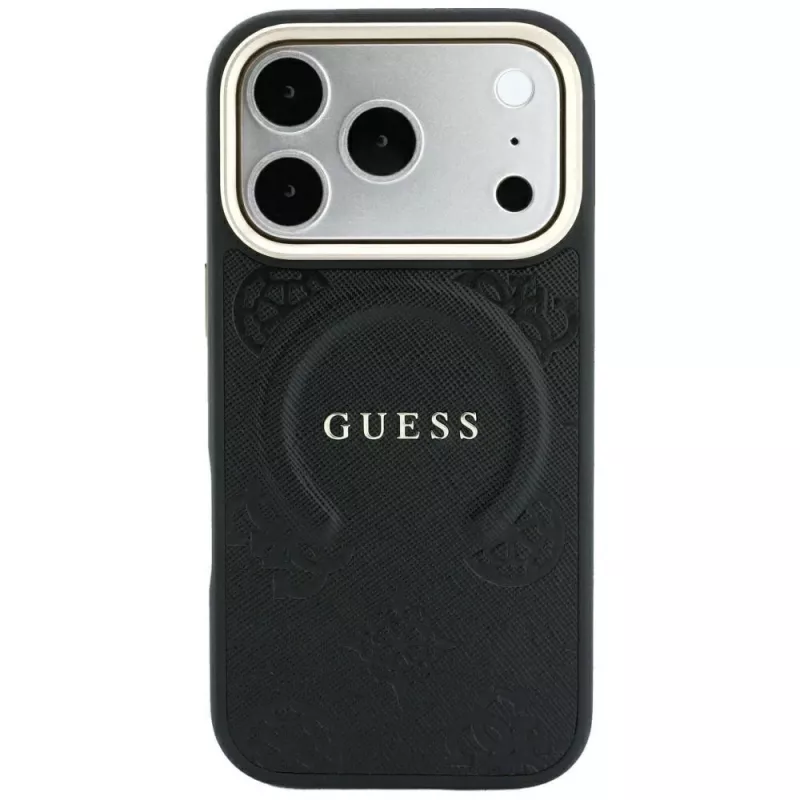 GUESS Saffiano Peony & Ring MagSafe θήκη για iPhone 18 Pro / 17 Pro - μαύρο