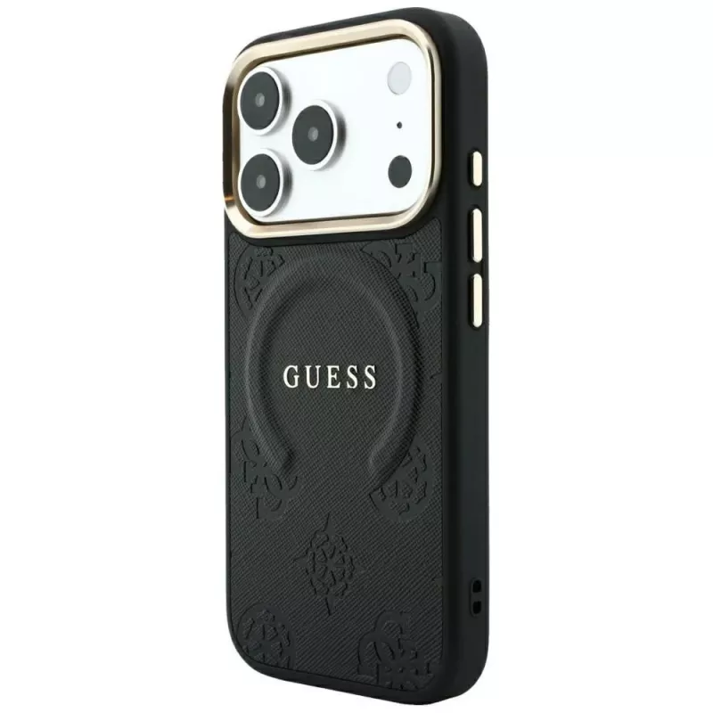Guess Saffiano Peony & Ring MagSafe θήκη για iPhone 18 Pro Max / 17 Pro Max - μαύρο