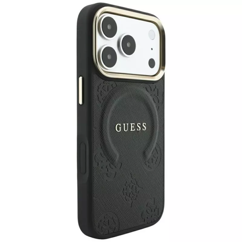 Guess Saffiano Peony & Ring MagSafe θήκη για iPhone 18 Pro Max / 17 Pro Max - μαύρο