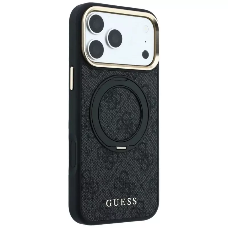 Guess Ring Stand 360 4G Classic Logo MagSafe θήκη για iPhone 18 Pro / 17 Pro, μαύρο