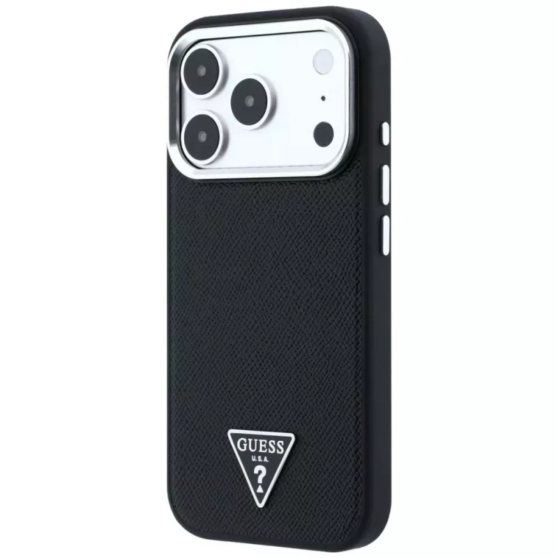 Guess Grained Triangle Logo MagSafe θήκη για iPhone 17 Pro / 18 Pro - μαύρο