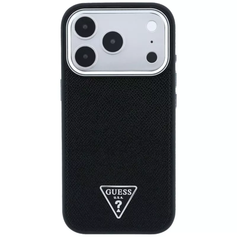 Guess Grained Triangle Logo MagSafe θήκη για iPhone 17 Pro / 18 Pro - μαύρο