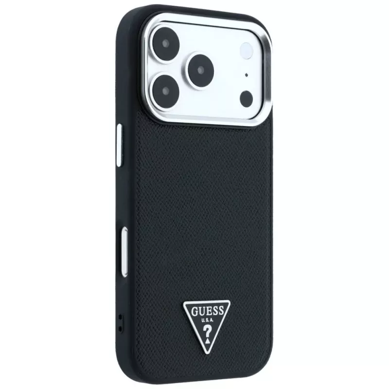 Guess Grained Triangle Logo MagSafe θήκη για iPhone 17 Pro / 18 Pro - μαύρο