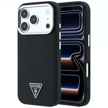 Guess Grained Triangle Logo MagSafe θήκη για iPhone 17 Pro Max / 18 Pro Max - μαύρο