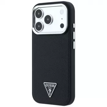 Guess Grained Triangle Logo MagSafe θήκη για iPhone 17 Pro Max / 18 Pro Max - μαύρο