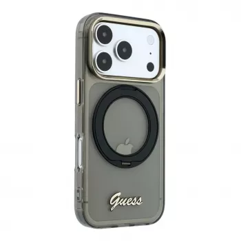 Guess IML Ring Stand 360 Script Metal Logo MagSafe θήκη για iPhone 17 Pro / 18 Pro - μαύρο