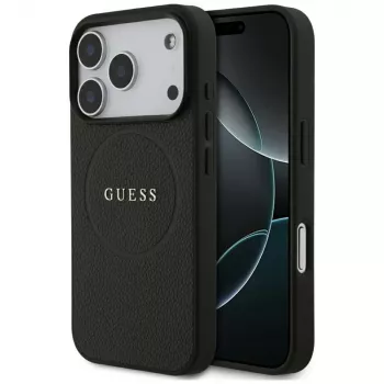 Guess Grained Gold Ring MagSafe θήκη για Apple iPhone 17 Pro / 18 Pro, μαύρο