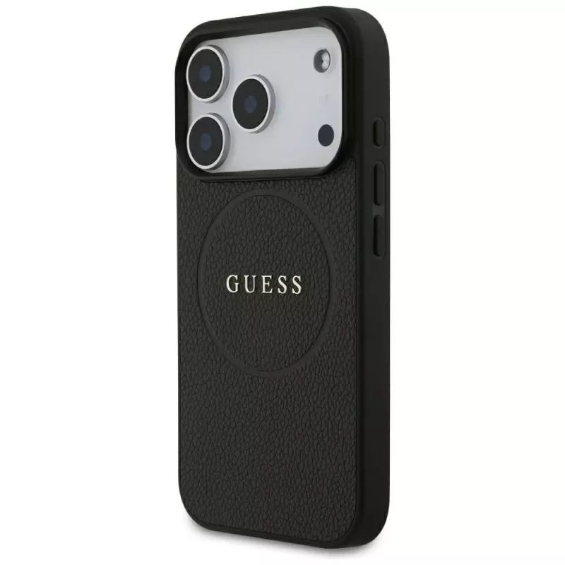 Guess Grained Gold Ring MagSafe θήκη για Apple iPhone 17 Pro / 18 Pro, μαύρο