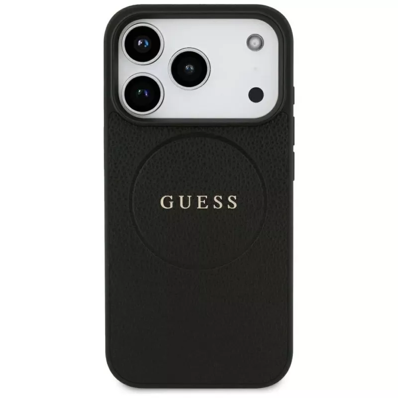 Guess Grained Gold Ring MagSafe θήκη για Apple iPhone 17 Pro / 18 Pro, μαύρο