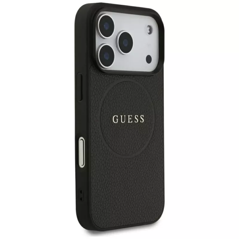 Guess Grained Gold Ring MagSafe θήκη για Apple iPhone 17 Pro / 18 Pro, μαύρο
