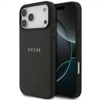 Guess Grained Gold Ring MagSafe θήκη για Apple iPhone 18 Pro Max / 17 Pro Max, μαύρο