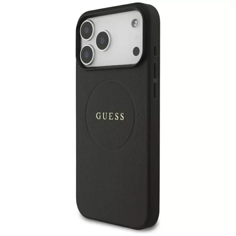 Guess Grained Gold Ring MagSafe θήκη για Apple iPhone 18 Pro Max / 17 Pro Max, μαύρο