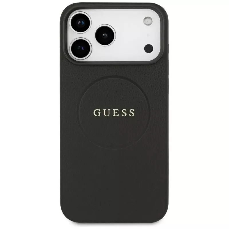 Guess Grained Gold Ring MagSafe θήκη για Apple iPhone 18 Pro Max / 17 Pro Max, μαύρο