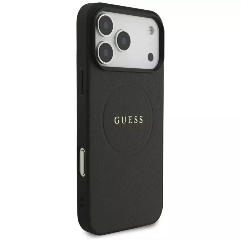 Guess Grained Gold Ring MagSafe θήκη για Apple iPhone 18 Pro Max / 17 Pro Max, μαύρο