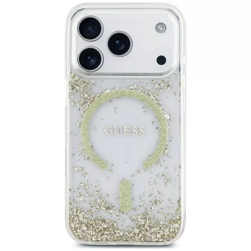 Guess Resin Bottom Glitter MagSafe θήκη για iPhone 18 Pro / 17 Pro, χρυσό