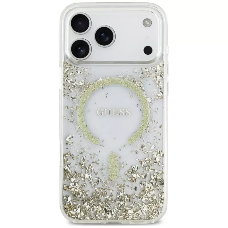 Guess Resin Bottom Glitter MagSafe θήκη για iPhone 18 Pro Max / 17 Pro Max, χρυσό