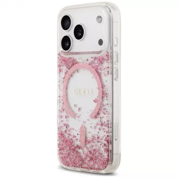 Guess Resin Bottom Glitter MagSafe θήκη για Apple iPhone 18 Pro / 17 Pro, ροζ