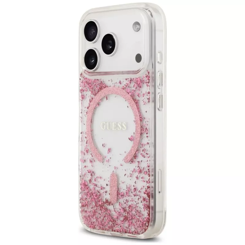 Guess Resin Bottom Glitter MagSafe θήκη για Apple iPhone 18 Pro / 17 Pro, ροζ