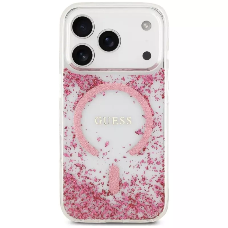 Guess Resin Bottom Glitter MagSafe θήκη για Apple iPhone 18 Pro / 17 Pro, ροζ