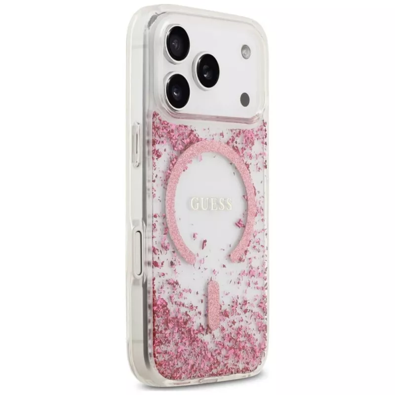 Guess Resin Bottom Glitter MagSafe θήκη για Apple iPhone 18 Pro / 17 Pro, ροζ