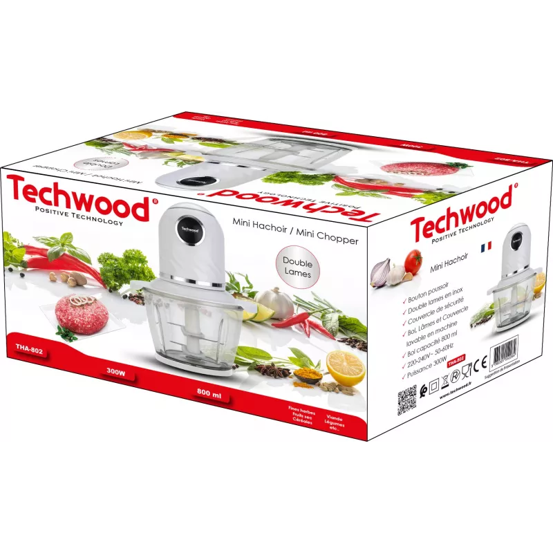 Techwood THA-802 ηλεκτρικός μίνι πολυκόπτης, 800 ml, 300W (THA-802)