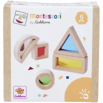 Eichhorn Montessori παράθυρα-τουβλάκια, σετ 20 τεμαχίων, ξύλο οξιάς πιστοποιημένο FSC® 100% με χρωματιστά παράθυρα ακρυλικού, εκπαιδευτικό παιχνίδι ανακάλυψης φωτός και χρώματος για παιδιά από 12 μηνών