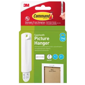 3M Command αυτοκόλλητος γάντζος για κορνίζες με οδοντωτή ανάρτηση, 1 γάντζος + 2 λωρίδες, λευκό (7100336642)