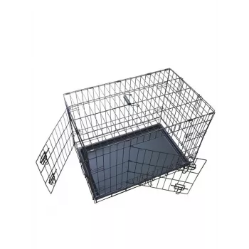Πτυσσόμενο κλουβί σκύλου 76x48x54 cm – Σύρμα χάλυβα βαρέως τύπου, διπλή πόρτα, Αφαιρούμενη λεκάνη, μαύρο