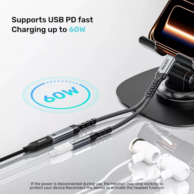 UNITEK Προσαρμογέας USB-C σε 3,5 mm ήχου με PD