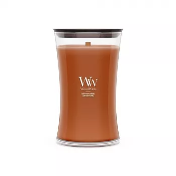 WoodWick Saffron Smoke Μεγάλο κερί σε γυάλινη κλεψύδρα 609,5g