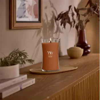 WoodWick Saffron Smoke Μεγάλο κερί σε γυάλινη κλεψύδρα 609,5g