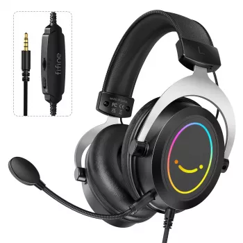 FIFINE H3 AmpliGame RGB Ενσύρματο Over-Ear Gaming Headset με Αποσπώμενο Μικρόφωνο, 50mm Drivers, USB-A, Μαύρο