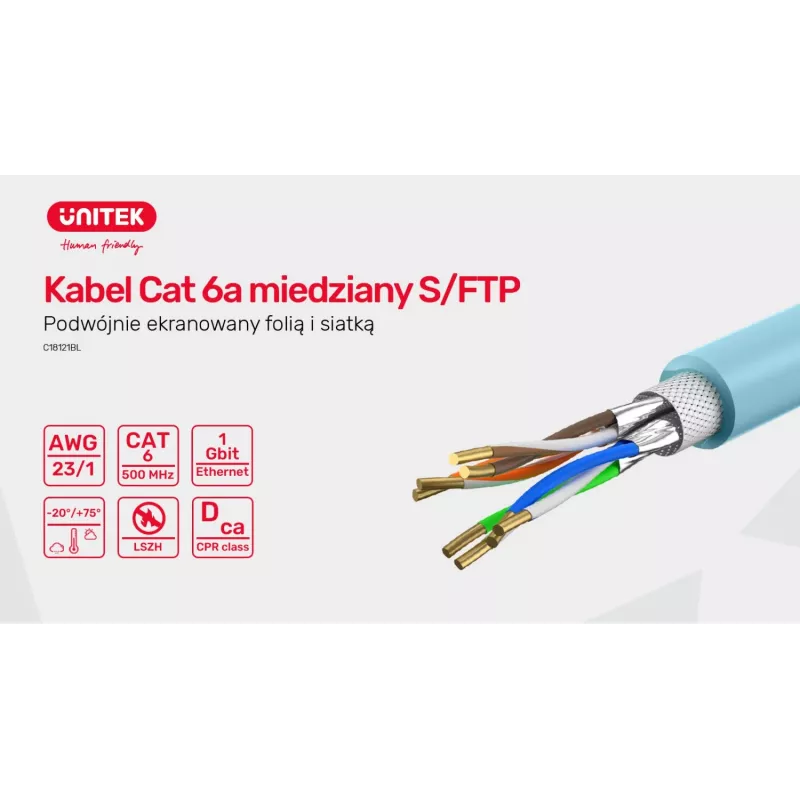 UNITEK C18121BL Καλώδιο τοποθέτησης Cat.-6A-S/FTP-LSZH, 305 m, μπλε