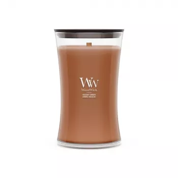 WoodWick Radiant Amber 609,5g αρωματικό κερί με ξύλινο φυτίλι, έως 180 ώρες καύσης, γυάλινο δοχείο κλεψύδρας