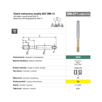 Διαμορφωτής σπειρώματος M10 DIN 371C (6HX) SR HSSE-PM WGN TiN