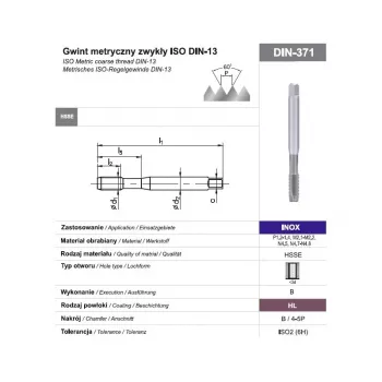M10 βιδολόγος μηχανής DIN 371B 6H HSSE-PM HL INOX για ανοξείδωτο χάλυβα