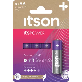 ITSON LR6IPO/4CP Αλκαλικές μπαταρίες AA, συσκευασία 4 τεμ., 1,5V, μεγάλη διάρκεια αποθήκευσης