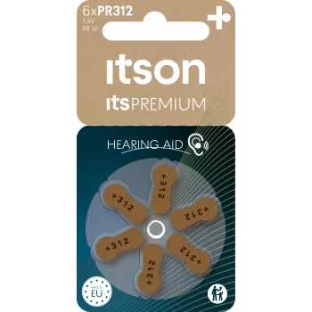 ITSON PR312(41)IT/6RM Μπαταρίες ακουστικών βαρηκοΐας ψευδαργύρου-αέρα μεγέθους 312 (καφέ γλωττίδα) – συσκευασία 6 τεμ.