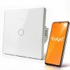 Qoltec 52715 Έξυπνος διακόπτης φωτός Wi-Fi αφής, 1 κανάλι, σκληρυμένο γυαλί, Λευκό, Tuya/Smart Life, χρονοδιακόπτης, φωνητικός έλεγχος