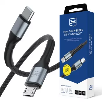 3mk Hyper Cable N-SERIES USB-C σε Micro-USB 3m QC 3.0 10W μαύρο