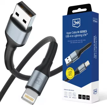 3mk Hyper Cable N-SERIES USB-A σε Lightning 2m QC 3.0 5V/2.4A 12W μαύρο