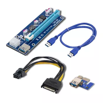 Qoltec Riser PCI-E ver. 007C USB 3.0 PCIe x1 σε x16 extender με καλώδιο 60cm, 4 συμπυκνωτές στερεάς κατάστασης, τροφοδοσία 6-Pin/SATA/Molex, ένδειξη LED