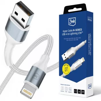 3mk Hyper Cable N-SERIES USB-A σε Lightning 1m QC 3.0 5V/2.4A 12W λευκό