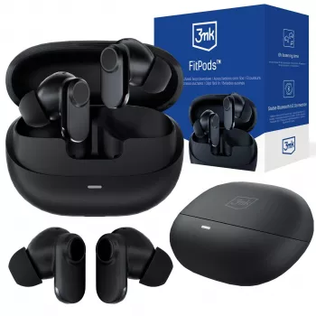 3mk FitPods BT 6.0 True Wireless Stereo ακουστικά με θήκη φόρτισης, Bluetooth 5.0, χειρισμός αφής, IPX4, μαύρα