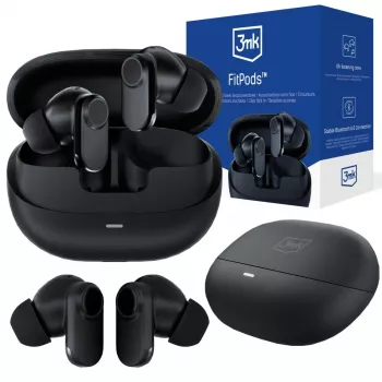 3mk FitPods BT 6.0 True Wireless Stereo ακουστικά με θήκη φόρτισης, Bluetooth 5.0, χειρισμός αφής, IPX4, μαύρα